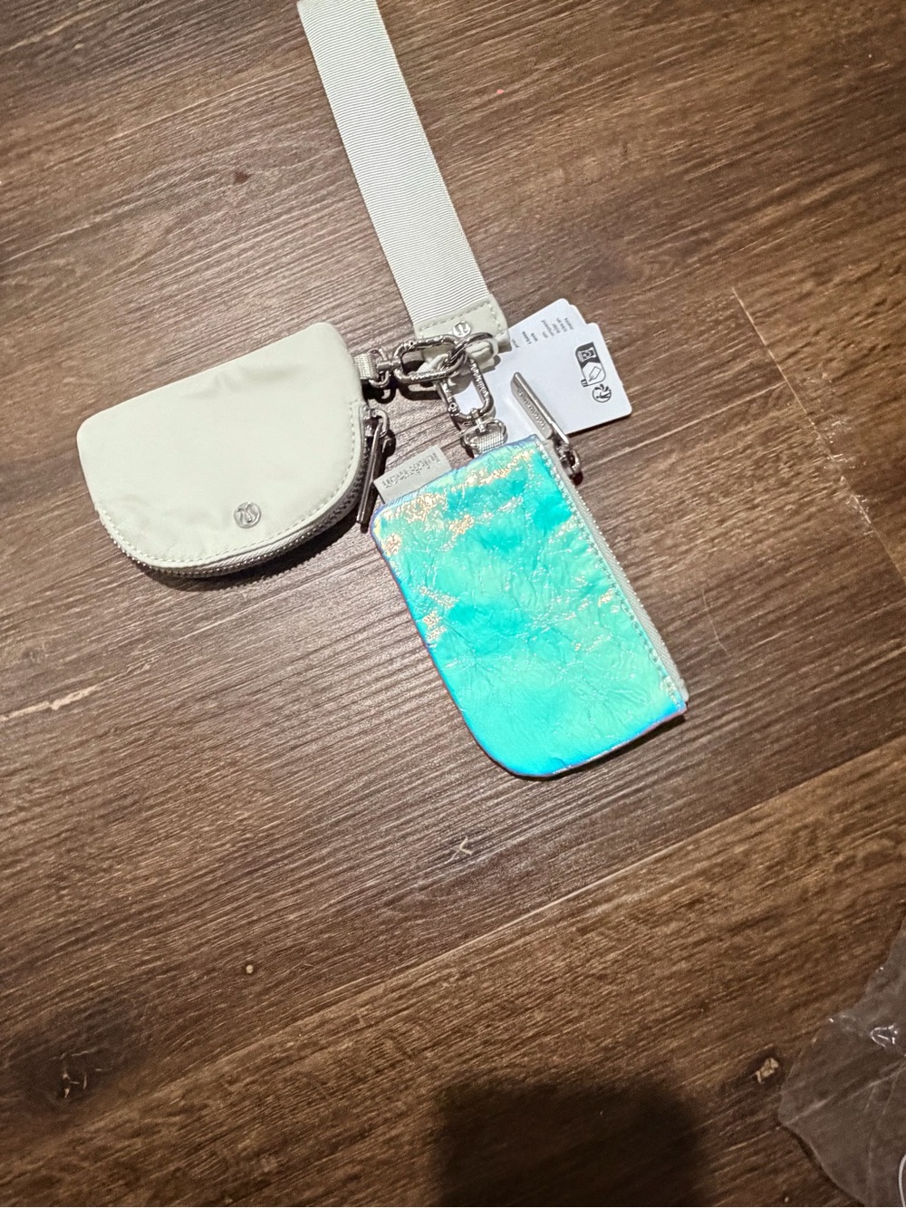 lululemon athletica Iridescent Aqua Blue and Cream Phone/Card Pouch Set